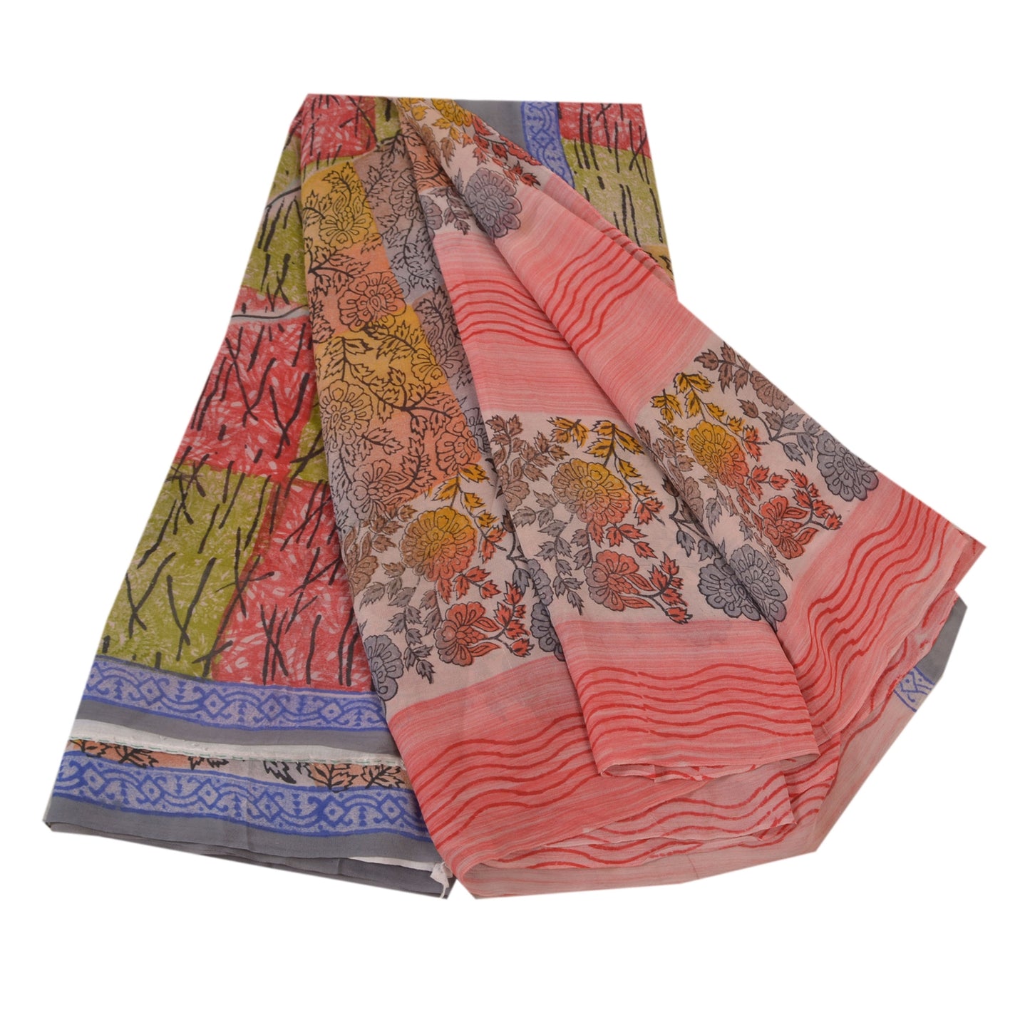Sanskriti Vintage Sarier 100% Ren Georgette Silke Trykt Sari 5YD Håndværk Bæredygtigt Stoff
