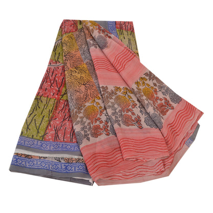 Sanskriti Vintage Sarier 100% Ren Georgette Silke Trykt Sari 5YD Håndværk Bæredygtigt Stoff