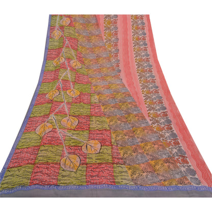 Sanskriti Vintage Sarier 100% Ren Georgette Silke Trykt Sari 5YD Håndværk Bæredygtigt Stoff