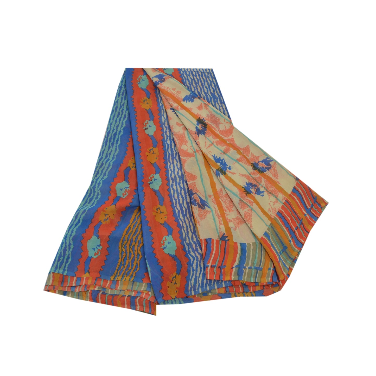 Sanskriti Vintage Sarees 100% Pure Georgette Silk Printed Sari Soft Craft Sustainable Fabric