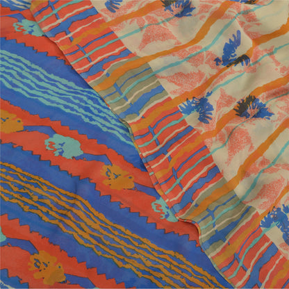 Sanskriti Vintage Sarees 100% Pure Georgette Silk Printed Sari Soft Craft Sustainable Fabric