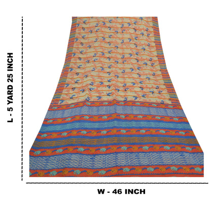 Sanskriti Vintage Sarees 100% Pure Georgette Silk Printed Sari Soft Craft Sustainable Fabric