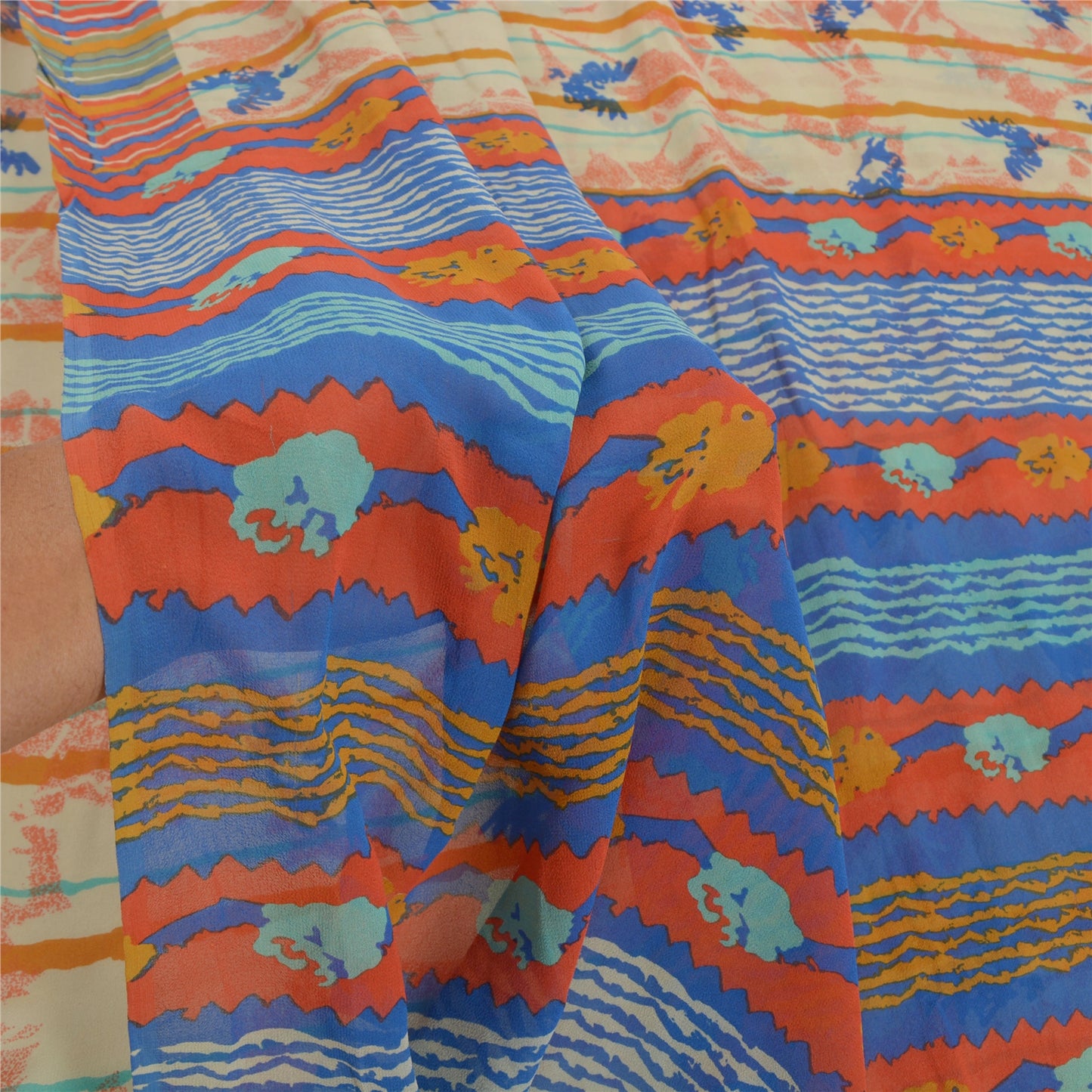 Sanskriti Vintage Sarees 100% Pure Georgette Silk Printed Sari Soft Craft Sustainable Fabric