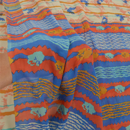 Sanskriti Vintage Sarees 100% Pure Georgette Silk Printed Sari Soft Craft Sustainable Fabric