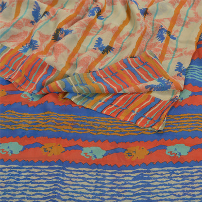 Sanskriti Vintage Sarees 100% Pure Georgette Silk Printed Sari Soft Craft Sustainable Fabric
