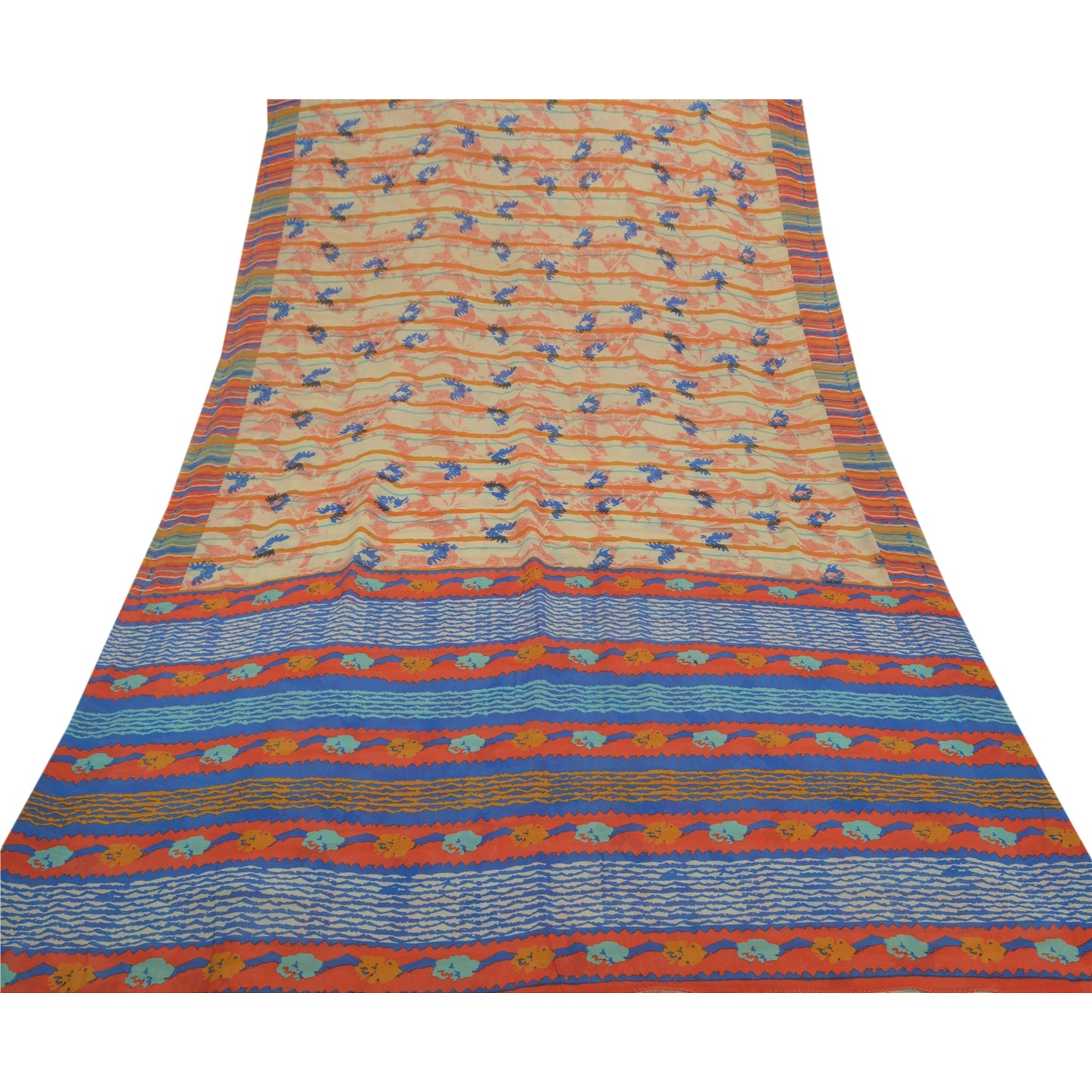 Sanskriti Vintage Sarees 100% Pure Georgette Silk Printed Sari Soft Craft Sustainable Fabric