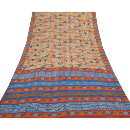 Sanskriti Vintage Sarees 100% Pure Georgette Silk Printed Sari Soft Craft Sustainable Fabric