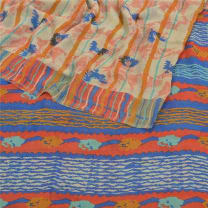 Sanskriti Vintage Sarees 100% Pure Georgette Silk Printed Sari Soft Craft Sustainable Fabric
