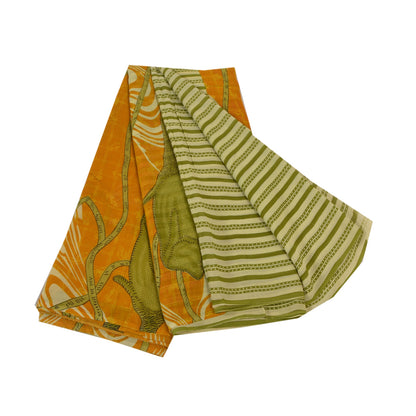Sanskriti Vintage Grønne Sarier Ren Georgette Silke Trykt Sari 5YD Håndværk Bæredygtigt Stoff