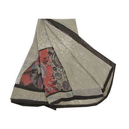 Sanskriti Vintage Grå Indisk Sari Georgette Trykt Sari 5 Yard Håndværk Bæredygtigt Stoff