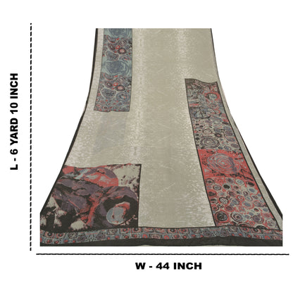 Sanskriti Vintage Grå Indisk Sari Georgette Trykt Sari 5 Yard Håndværk Bæredygtigt Stoff