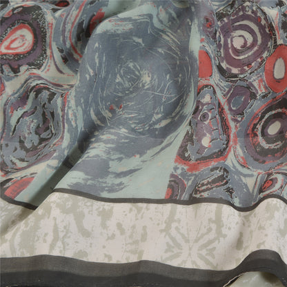Sanskriti Vintage Grå Indisk Sari Georgette Trykt Sari 5 Yard Håndværk Bæredygtigt Stoff