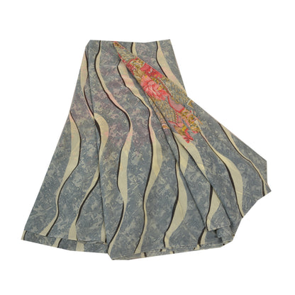 Sanskriti Vintage Gray Saree Georgette Printed Sari 5 Yard Floral Craft Sustainable Fabric