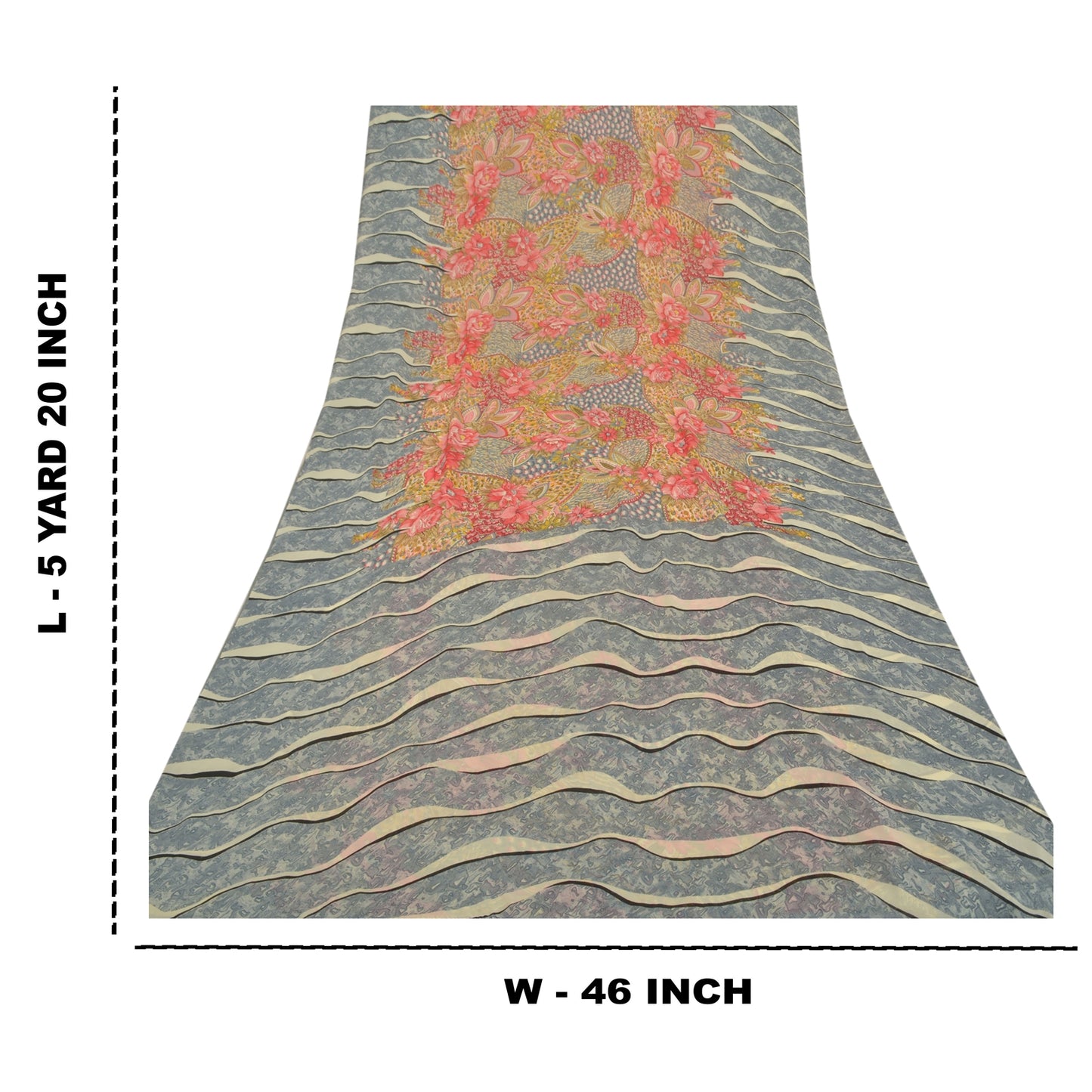 Sanskriti Vintage Gray Saree Georgette Printed Sari 5 Yard Floral Craft Sustainable Fabric