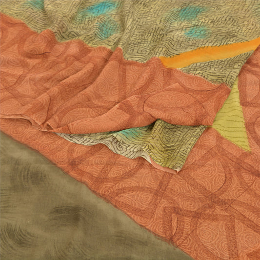 Sanskriti Vintage Sarees Ren Georgette Silke Trykt Sari Dekoration Håndværk Bæredygtigt Stof