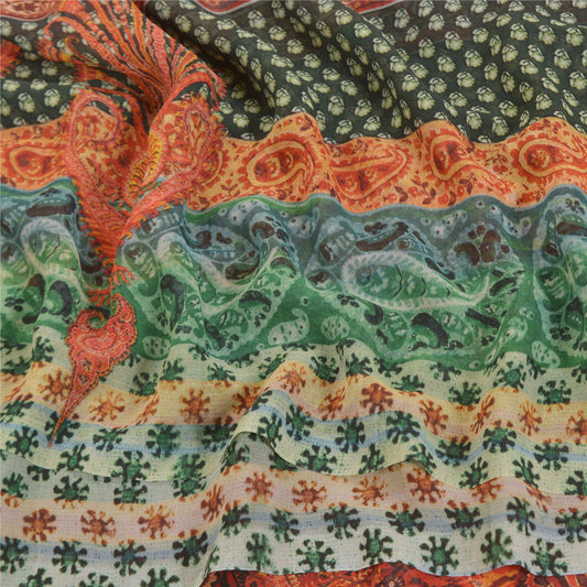 Sanskriti Vintage Grønne Sareer Georgette Trykt Sari Blomster Blødt Håndværk Bæredygtigt Stoff
