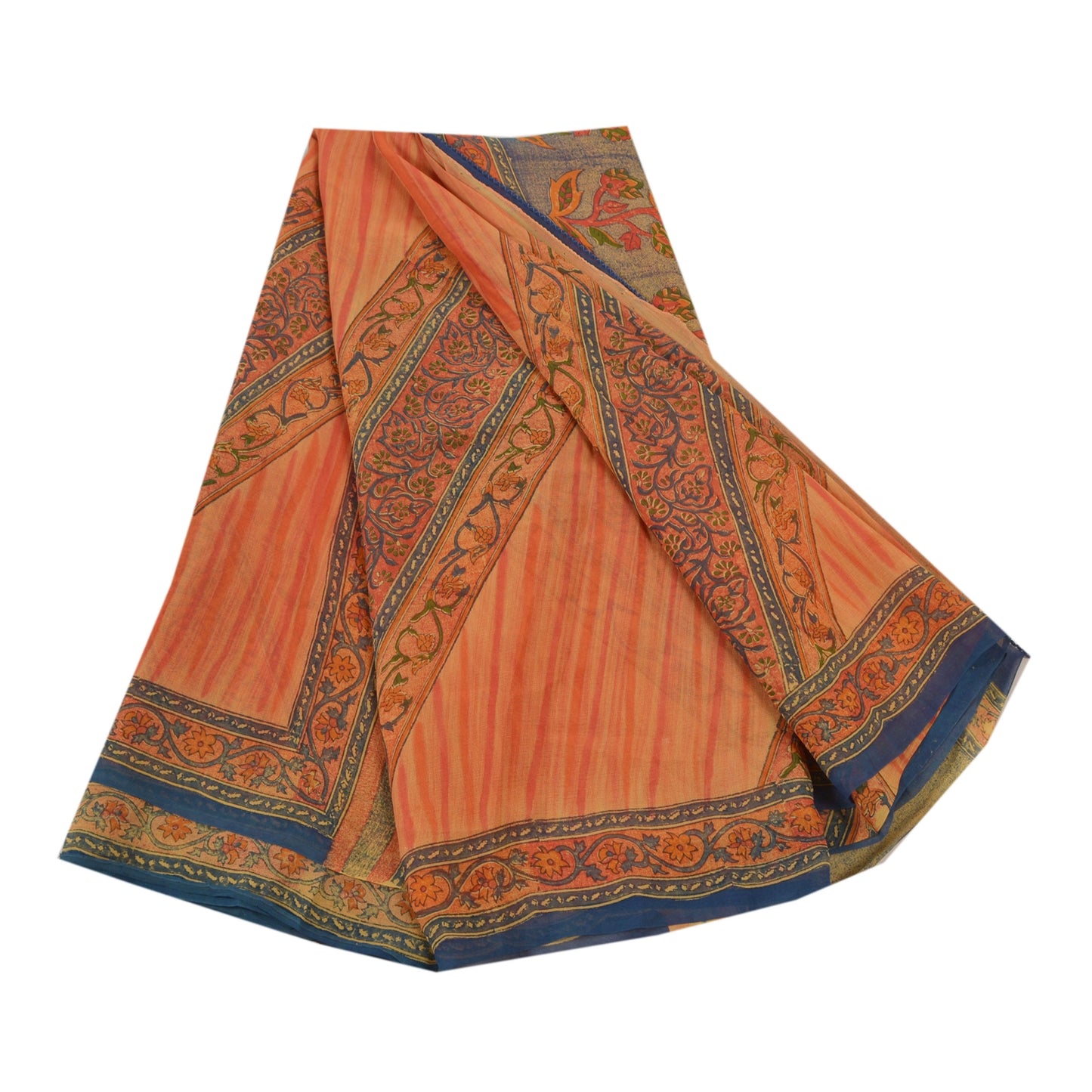 Sanskriti Vintage Orange Sarees Pure Georgette Silk Printed Sari Craft Sustainable Fabric
