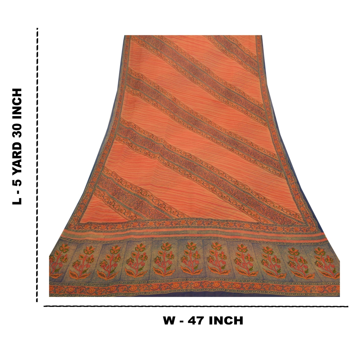 Sanskriti Vintage Orange Sarees Pure Georgette Silk Printed Sari Craft Sustainable Fabric