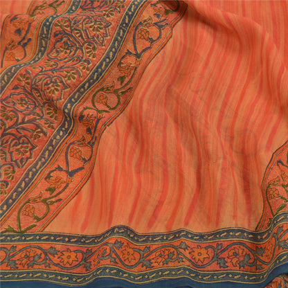 Sanskriti Vintage Orange Sarees Pure Georgette Silk Printed Sari Craft Sustainable Fabric
