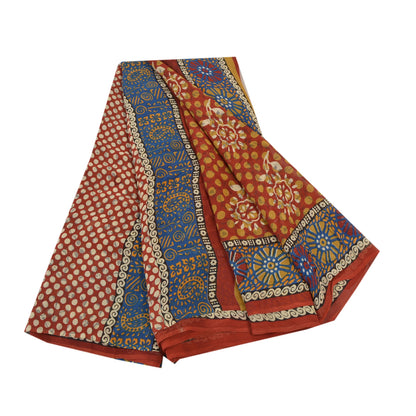 Sanskriti Vintage Røde Sarier Ren Georgette Silke Trykt Sari Blødt Håndværk Bæredygtigt Stoff