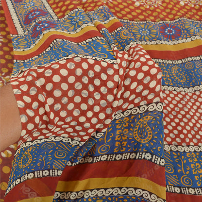 Sanskriti Vintage Røde Sarier Ren Georgette Silke Trykt Sari Blødt Håndværk Bæredygtigt Stoff
