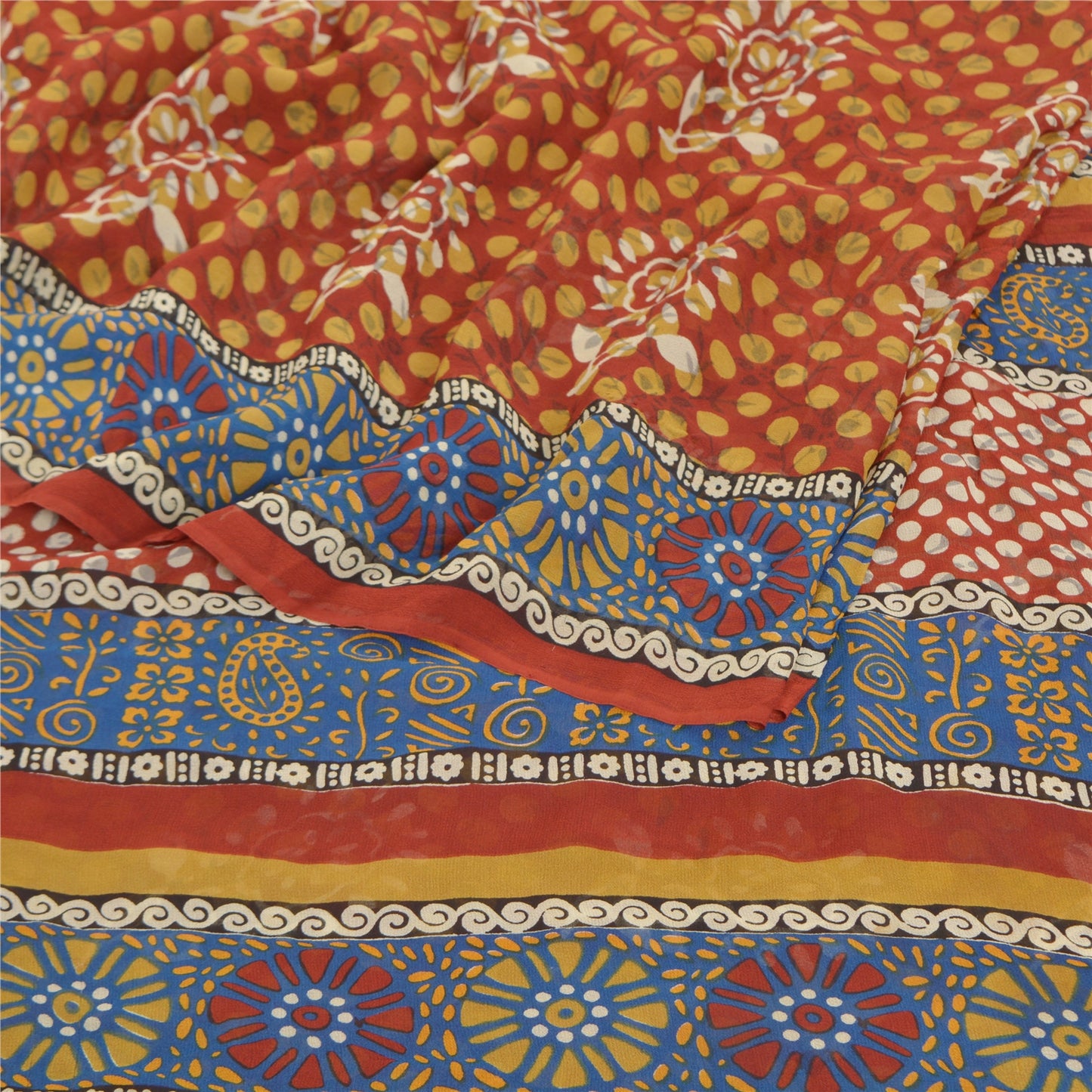 Sanskriti Vintage Røde Sarier Ren Georgette Silke Trykt Sari Blødt Håndværk Bæredygtigt Stoff
