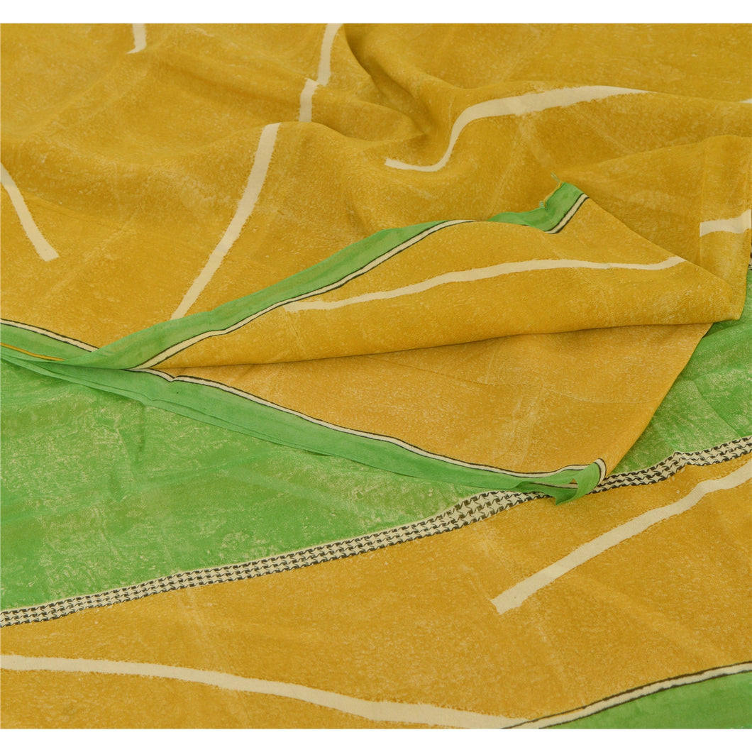 Sanskriti Vintage Green Pure Georgette Silk Saree Printed Craft Fabric Sari