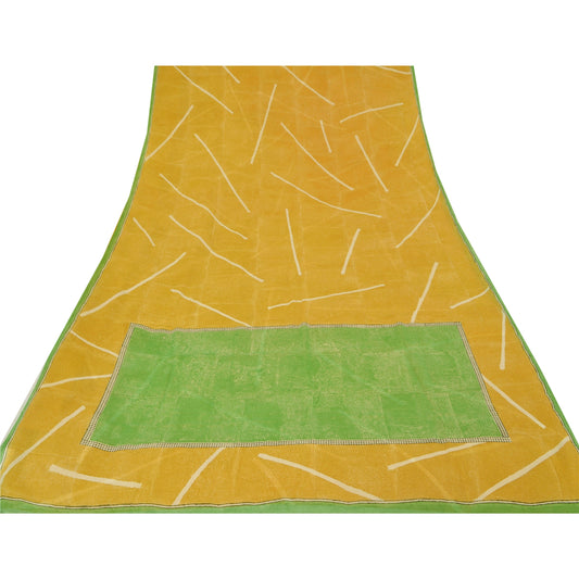 Sanskriti Vintage Green Pure Georgette Silk Saree Printed Craft Sustainable Fabric Sari