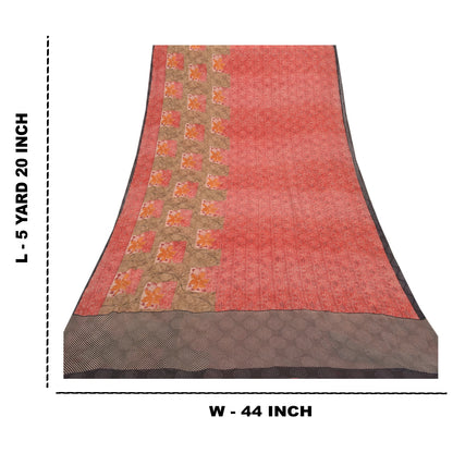 Санскритские винтажные красные сари из чистого шелка-жоржета с принтом 5YD Craft Sustainable Fabric