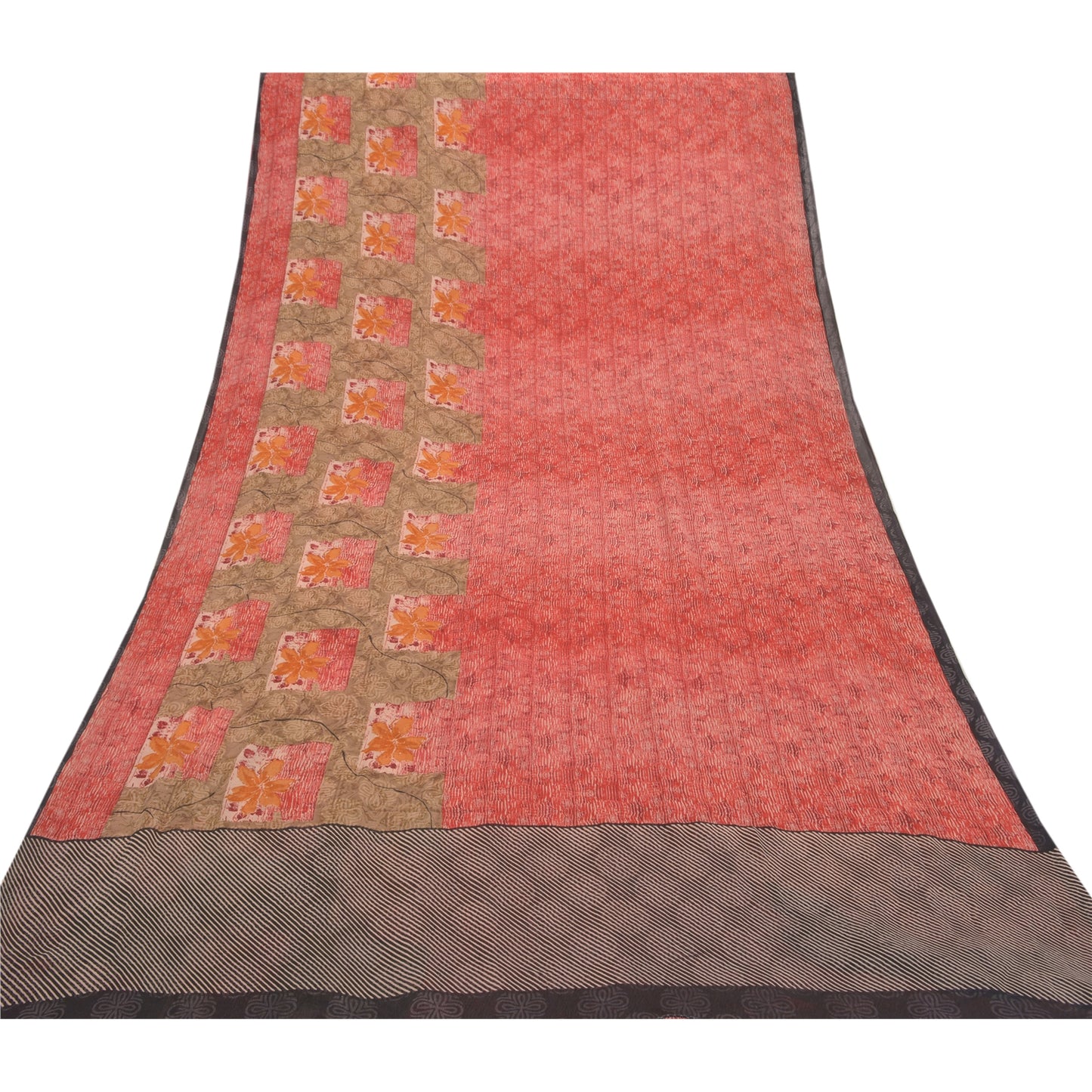 Санскритские винтажные красные сари из чистого шелка-жоржета с принтом 5YD Craft Sustainable Fabric