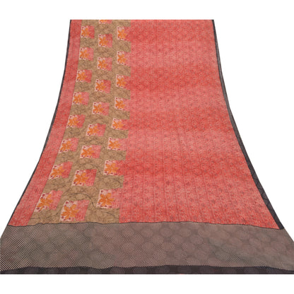 Санскритские винтажные красные сари из чистого шелка-жоржета с принтом 5YD Craft Sustainable Fabric