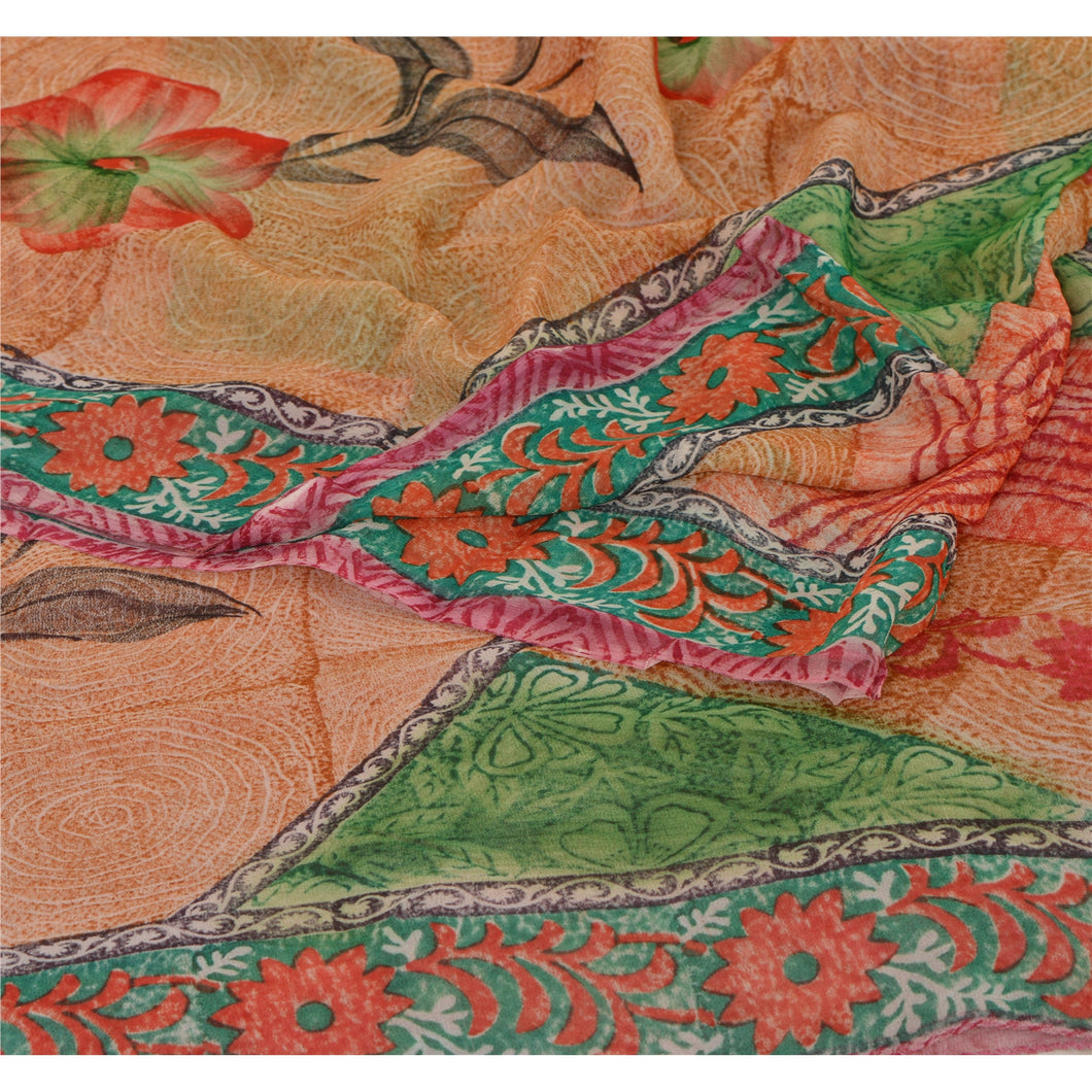 Sanskriti Vintage Saree Blend Georgette Printed Sari Craft Decor 5 Yard Fabric
