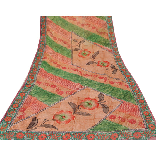 Sanskriti Vintage Saree Blend Georgette Printed Sari Craft Decor 5 Yard Sustainable Fabric