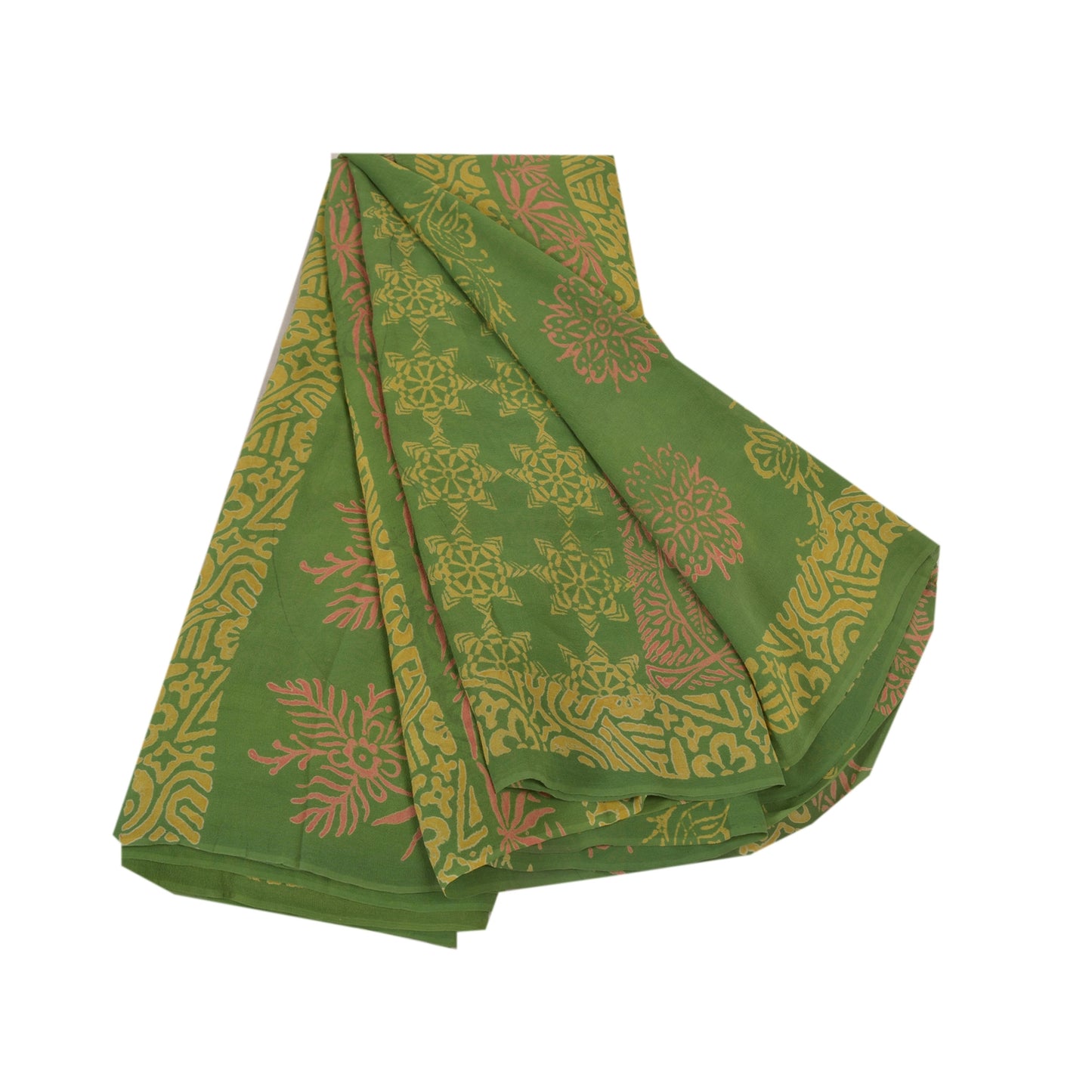 Sanskriti Vintage Grønne Sarier Ren Georgette Silke Trykt Sari 5YD Håndværk Bæredygtigt Stoff