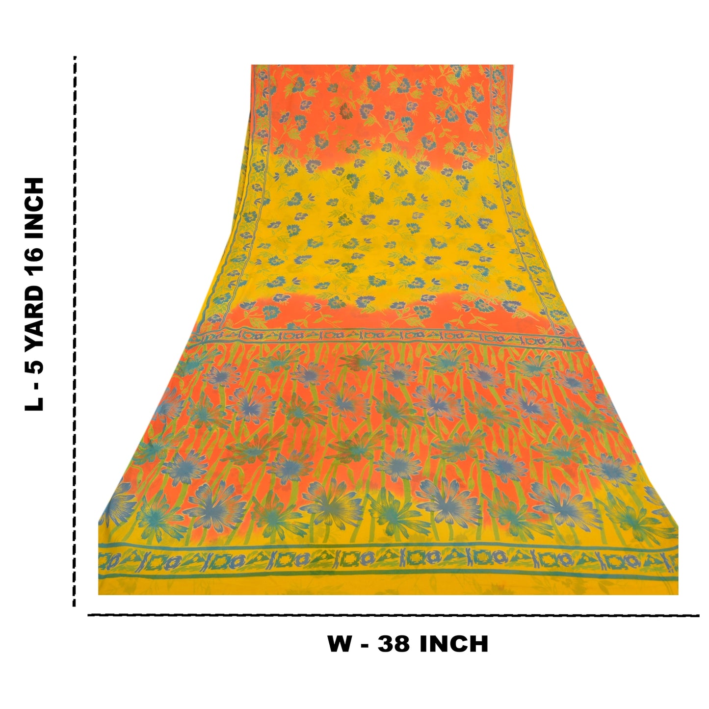 Sanskriti Vintage Yellow Sarees Chiffon Printed Sari 5 YD Floral Craft Sustainable Fabric