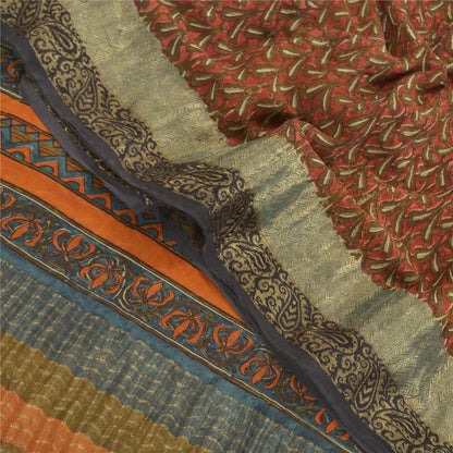 Sanskriti Vintage Red Sarees Pure Georgette Silk Printed Zari Border Sari Sustainable Fabric