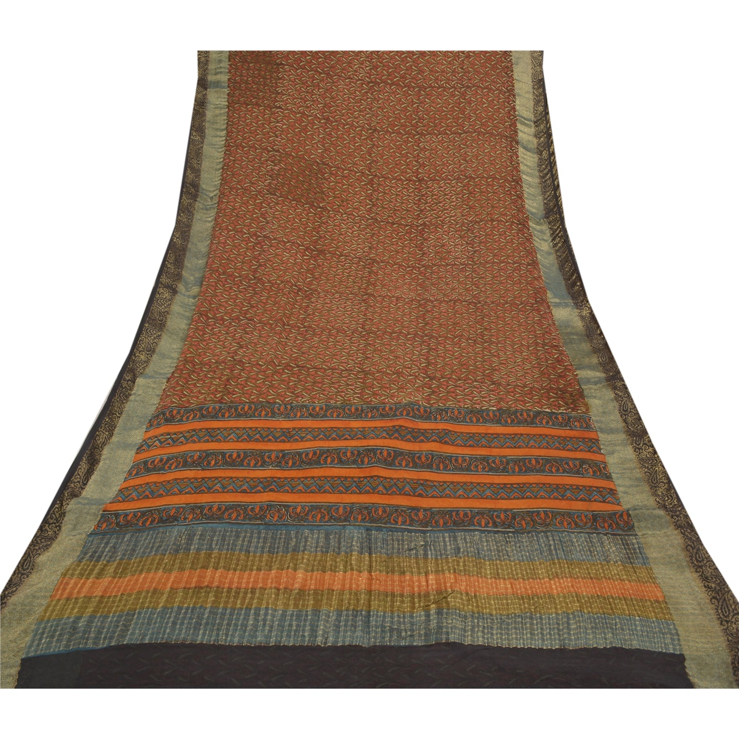 Sanskriti Vintage Red Sarees Pure Georgette Silk Printed Zari Border Sari Sustainable Fabric