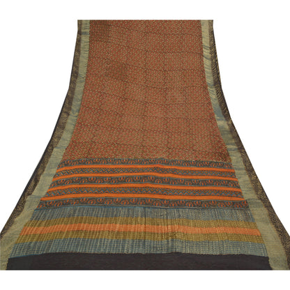 Sanskriti Vintage Red Sarees Pure Georgette Silk Printed Zari Border Sari Sustainable Fabric