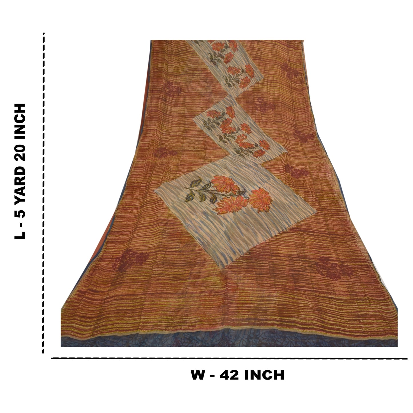 Sanskriti Vintage Brune Sarier Ren Chiffon Silke Trykt Sari 5YD Håndværk Bæredygtigt Stoff