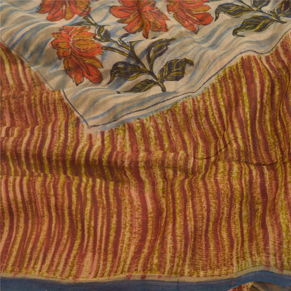 Sanskriti Vintage Brune Sarier Ren Chiffon Silke Trykt Sari 5YD Håndværk Bæredygtigt Stoff