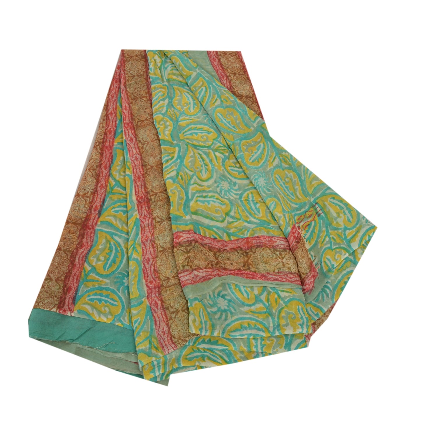 Sanskriti Vintage Grøn Sari Blend Georgette Trykt Sari 5 Yard Håndværk Bæredygtigt Stoff
