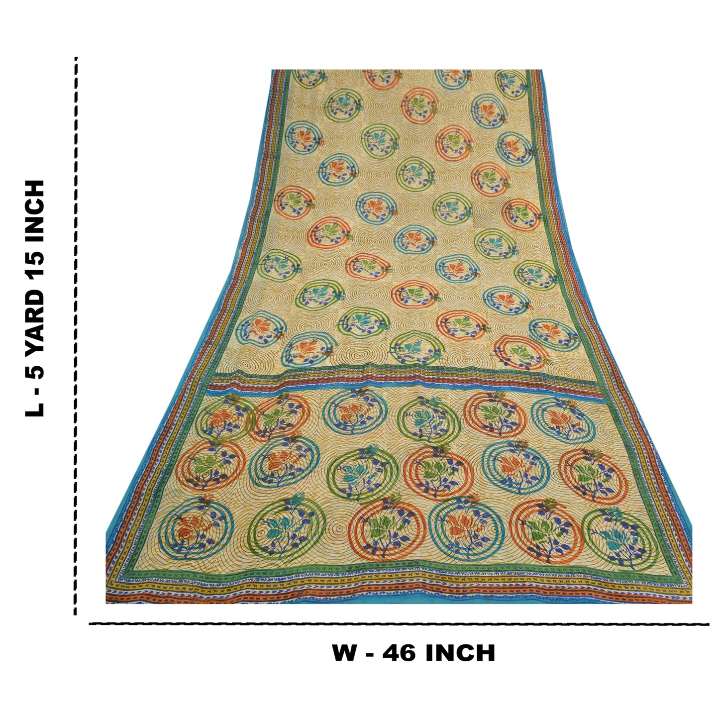 Sanskriti Vintage Cremefarvede Sarier Ren Georgette Silke Trykt Sari 5YD Håndværk Bæredygtigt Stoff