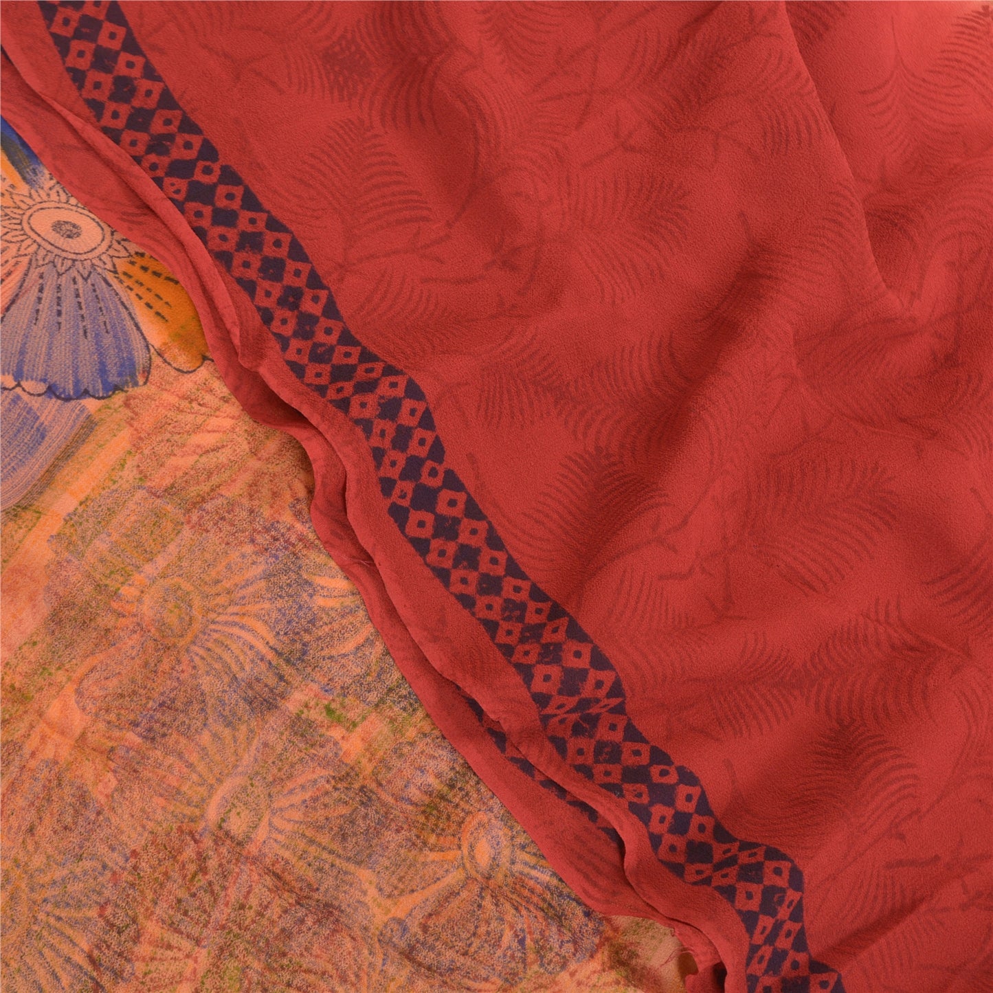 Sanskriti Vintage Røde Indiske Sarier Ren Georgette Silke Trykt Sari Håndværk Bæredygtigt Stoff