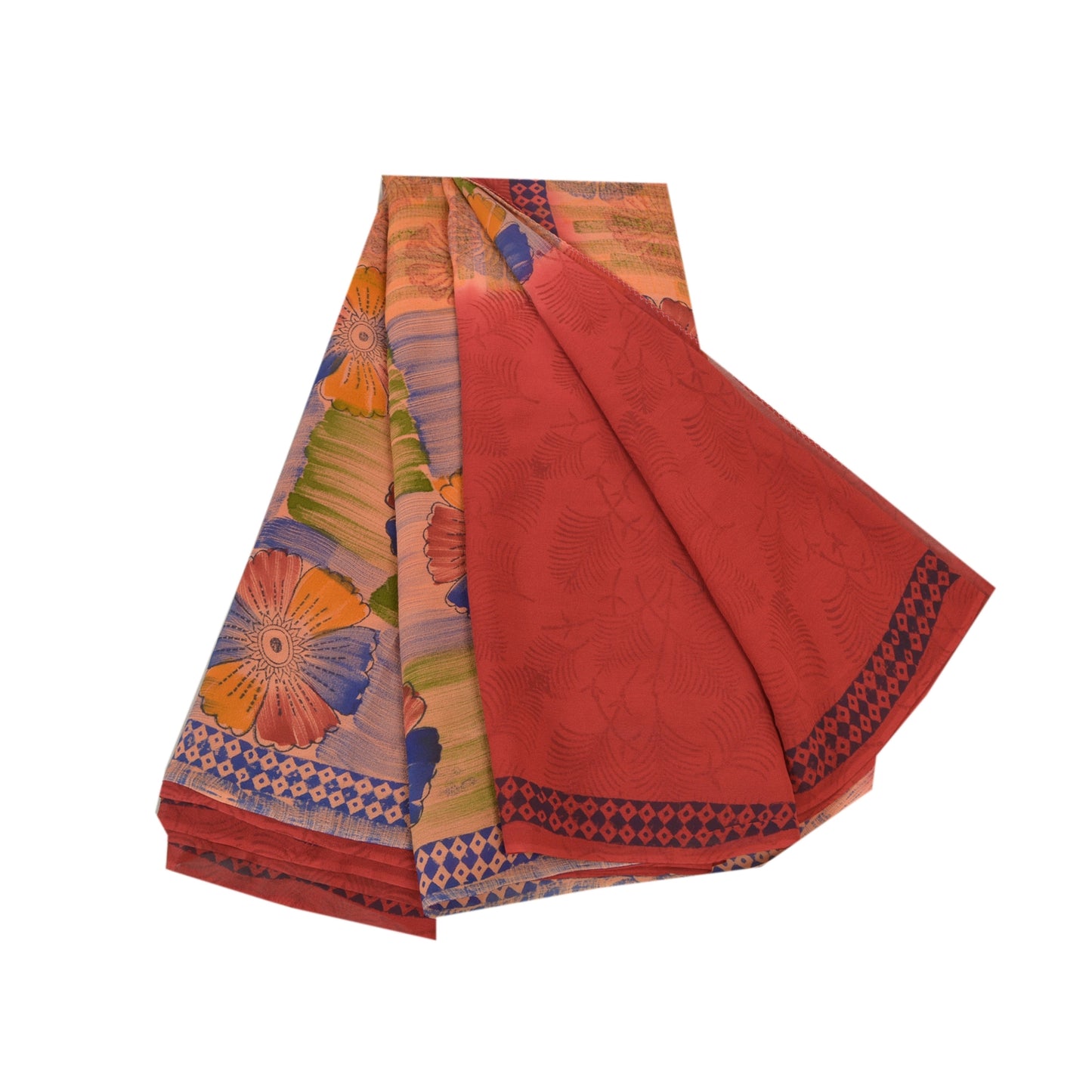 Sanskriti Vintage Røde Indiske Sarier Ren Georgette Silke Trykt Sari Håndværk Bæredygtigt Stoff