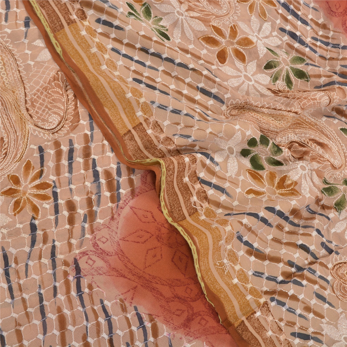 Sanskriti Vintage Brune Sarier Ren Georgette Silke Print Broderet Sari Bæredygtigt Stoff