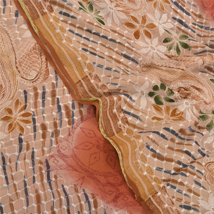 Sanskriti Vintage Brune Sarier Ren Georgette Silke Print Broderet Sari Bæredygtigt Stoff