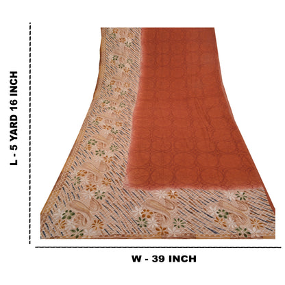 Sanskriti Vintage Brune Sarier Ren Georgette Silke Print Broderet Sari Bæredygtigt Stoff