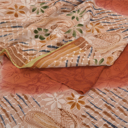 Sanskriti Vintage Brune Sarier Ren Georgette Silke Print Broderet Sari Bæredygtigt Stoff