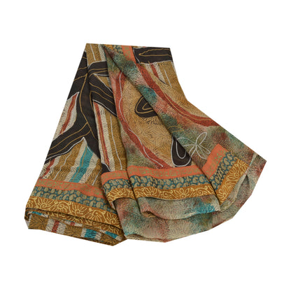 Sanskriti Vintage Sari Blend Georgette Trykt Malet Sari Håndværk Bæredygtigt Stoff