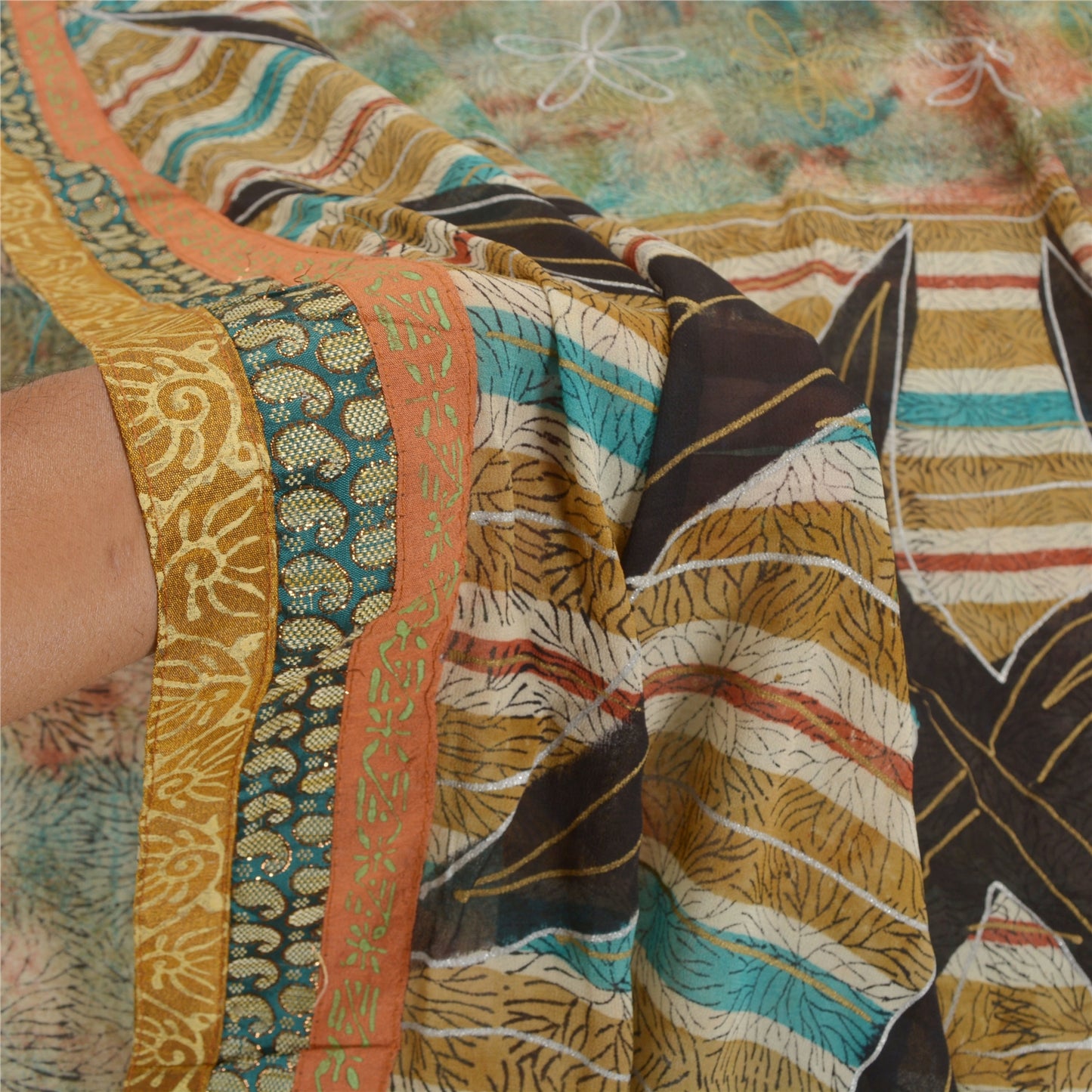 Sanskriti Vintage Sari Blend Georgette Trykt Malet Sari Håndværk Bæredygtigt Stoff
